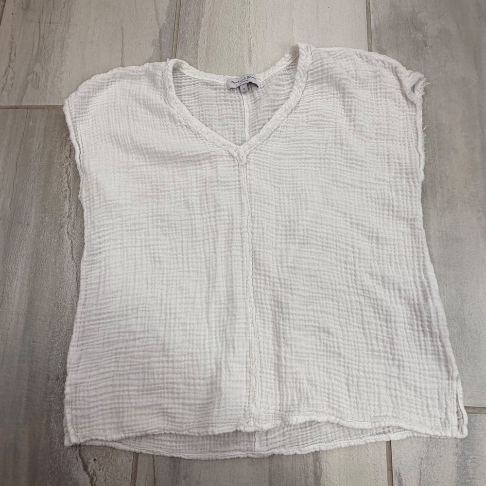Michael Stars White Cotton Gauze V Neck Short Sleeve Top Small USA